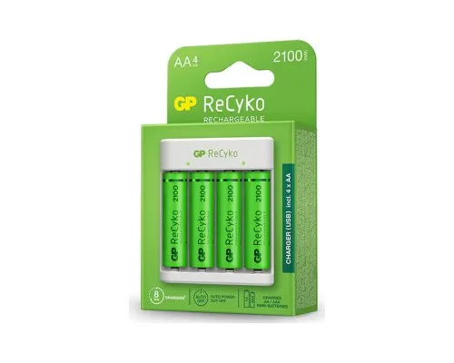 Зарядний пристрій для акумуляторів Gp ReCyko 4-Slot E411 USB Charger (w/ 4's 2100mAh AA Batteries) (GPE411 210AAHCN-2B4)