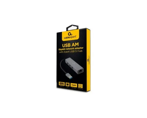 Адаптер USB-A to Gigabit Ethernet, 3 Ports USB 3.1 Gen1 Cablexpert (A-AMU3-LAN-01)