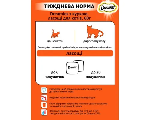 Ласощі для котів Dreamies з куркою 60 г (4008429037894)