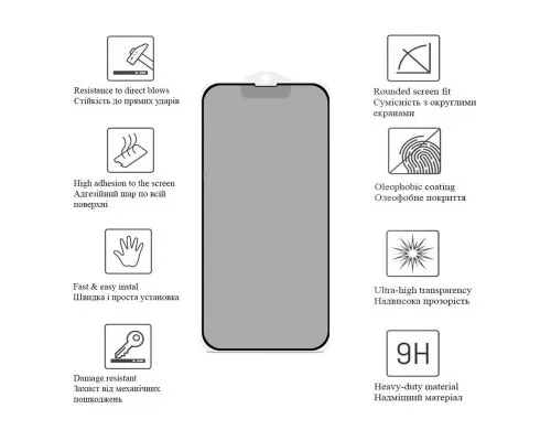 Стекло защитное Drobak Anty Spy Apple iPhone 15 Pro Max (Black) (292935)