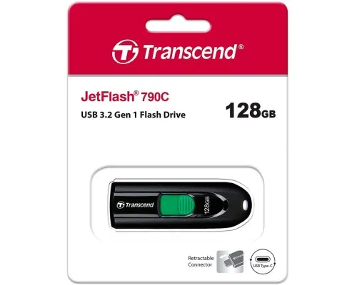 USB флеш накопичувач Transcend 128GB JetFlash 790C Black USB 3.1 (TS128GJF790C)