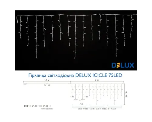 Гирлянда Delux ICICLE 75 LED 2 x 0.7 м IP44 EN Теплый белый/белый (90016594)