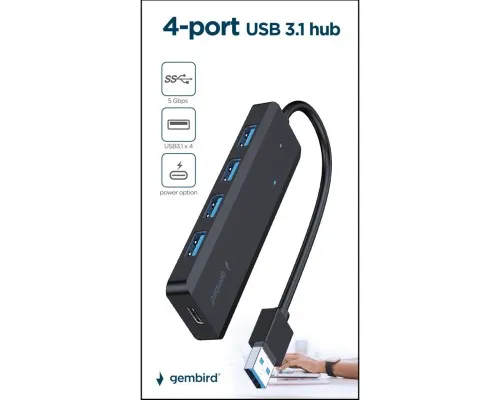 Концентратор Gembird 4 ports USB 3.1,USB-A, USB-C PD (UHB-U3P4P-02)