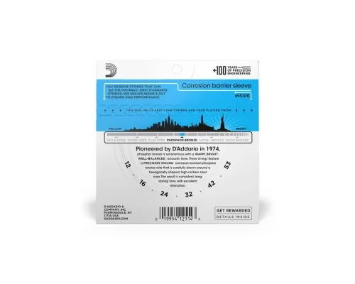 Струни для гітари D'Addario Phosphor Bronze Regular Light (12-53) (EJ16)