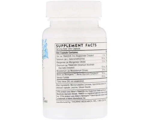 Мінерали Thorne Research Мікроелементи, Trace Minerals, 90 капсул (THR-24203)