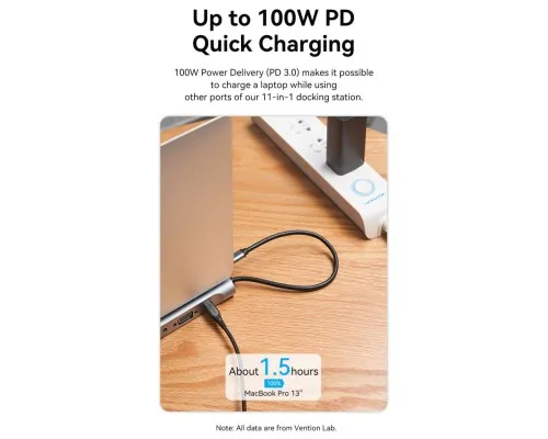 Концентратор Vention USB3.1 Type-C to HDMI/VGA/USB-C/USB3.0x3/RJ45/SD/TF/TRRS 3.5mm/PD 100W 11in1 (THTHC)