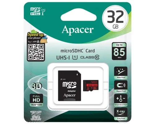 Карта памяті Apacer 32GB microSDHC class 10 UHS-I U1 (R85 MB/s) (AP32GMCSH10U5-R)
