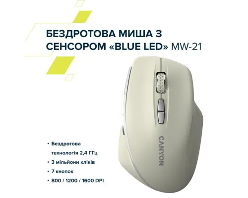 Мышка Canyon MW-21 Wireless Blue LED Cosmic Latte (CNS-CMSW21CL)