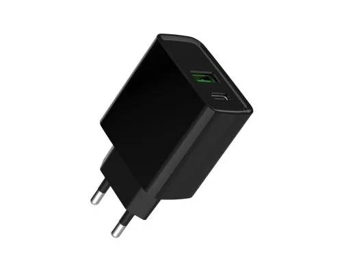 Зарядний пристрій Gembird 1xUSB-A + 1 Type-C (PD20Вт + QC3.0 18Вт) black (TA-UC-PDQC20-01-BK)