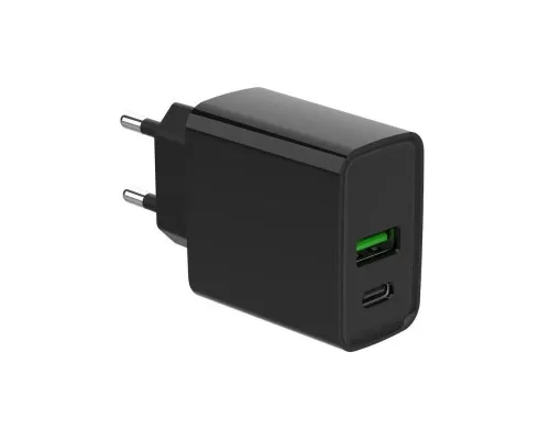 Зарядний пристрій Gembird 1xUSB-A + 1 Type-C (PD20Вт + QC3.0 18Вт) black (TA-UC-PDQC20-01-BK)