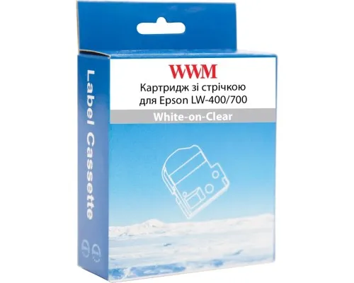 Стрічка для принтера етикеток WWM для Epson LW-400/700 18mm х 8m White-on-Clear (WWM-ST18S)