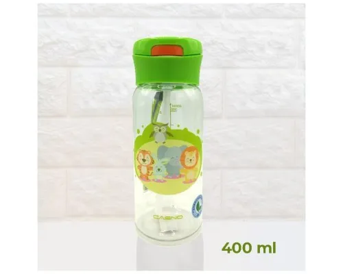Бутылка для воды Casno 400 мл KXN-1195 Зелена Малята-звірята з соломинкою (KXN-1195_Animals)