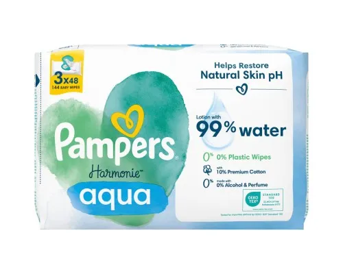 Детские влажные салфетки Pampers Harmonie Aqua 3 пачки х 48 шт (8006540458525)