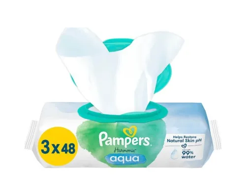 Детские влажные салфетки Pampers Harmonie Aqua 3 пачки х 48 шт (8006540458525)