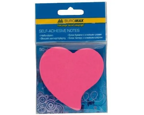 Бумага для заметок Buromax with adhesive layer Heart, 50 sheets, NEON colors mix (BM.2362-99)