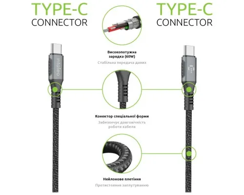 Дата кабель Type-C to Type-C 1.2m CBGPD60WTT1 60W grey Intaleo (1283126518096)