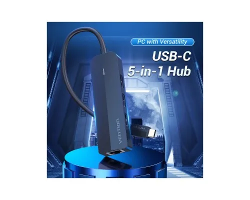 Концентратор Vention USB 3.1 Type-C to 3xUSB 2.0+MicroUSB+RJ45 100M Ethernet black (TGOBB)