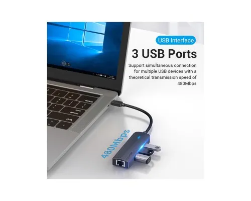 Концентратор Vention USB 3.1 Type-C to 3xUSB 2.0+MicroUSB+RJ45 100M Ethernet black (TGOBB)