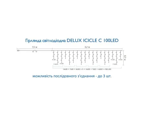 Гірлянда Delux ICICLE С 100 LED 3.2х0.7 м Теплий білий/Прозорий IP20 (90015255)