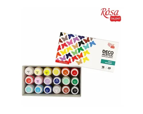 Акриловые краски Rosa для декора матовые 18 цв по 20 мл (4823098523956)