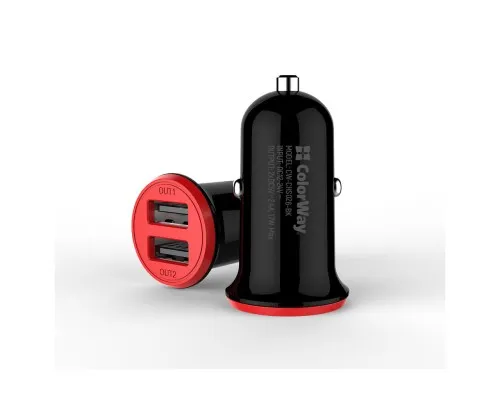Зарядний пристрій ColorWay 2USB AUTO ID 3.4A (17W) red/black (CW-CHA026-BK)