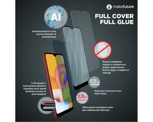 Стекло защитное MakeFuture Apple iPhone 13 Pro Max Full Cover Full Glue (MGF-AI13PM)