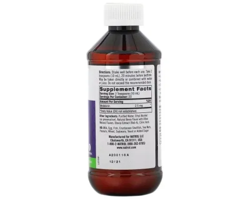 Амінокислота Natrol Мелатонін рідкий, 2,5 мг, смак ягід, Liquid Melatonin, 237 мл (NTL-07405)