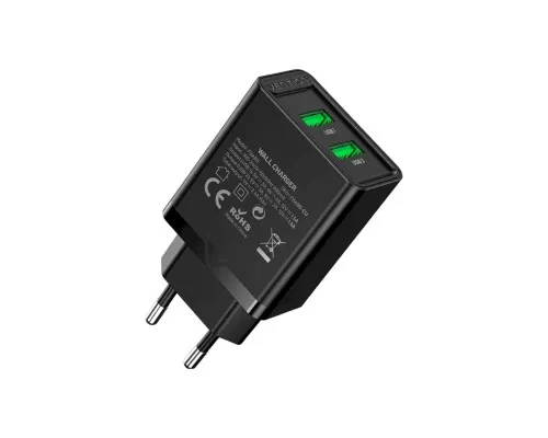 Зарядний пристрій Vention 2xUSB 36W (2xUSB-A) QC3.0 black (FBAB0-EU)