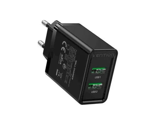 Зарядний пристрій Vention 2xUSB 36W (2xUSB-A) QC3.0 black (FBAB0-EU)