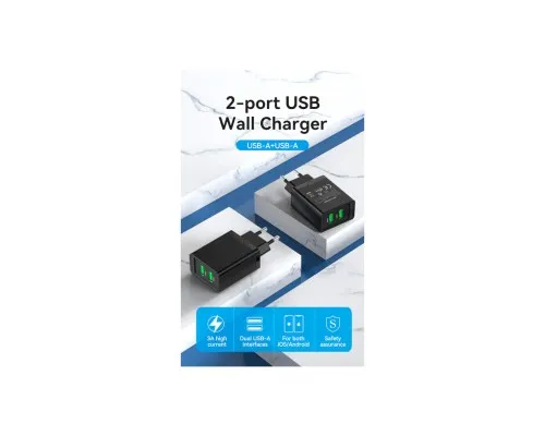 Зарядний пристрій Vention 2xUSB 36W (2xUSB-A) QC3.0 black (FBAB0-EU)