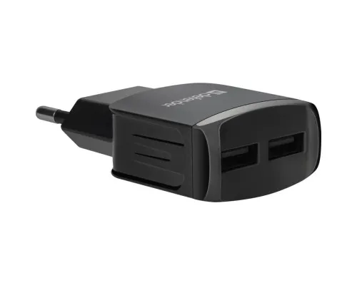 Зарядний пристрій Defender EPA-13 black, 2xUSB, 5V/2.1A, package (83840)