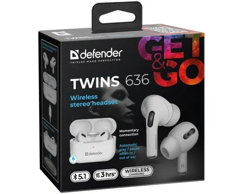 Наушники Defender Twins 636 TWS Pro Bluetooth White (63636)