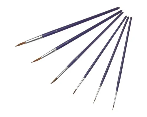 Пензлик для малювання Maxi набір 6 шт ворс поні, круглі (№ 0, 1, 3, 6, 8, 10) коротка ручка (MX60887)