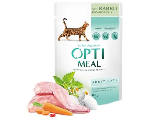 Вологий корм для кішок Optimeal з кроликом в морквяному желе 85 г (4820215365840)