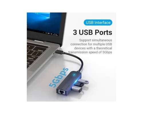 Концентратор Vention USB 3.1 Type-C to 3xUSB 3.0+MicroUSB+RJ45 100M Ethernet black (TGPBB)