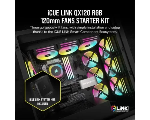Кулер до корпусу Corsair iCUE Link QX120 RGB PWM PC Fans Starter Kit with iCUE Link System Hub (CO-9051002-WW)