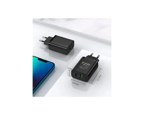 Зарядное устройство Vention 2xUSB 38W (USB-C+USB-A) PD+QC3.0 black (FBIB0-EU)