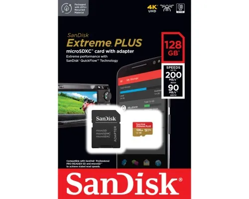 Карта пам'яті SanDisk 128GB microSD class 10 V30 Extreme PLUS (SDSQXBD-128G-GN6MA)