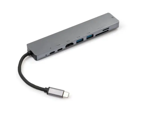 Концентратор Vinga Type-C to 4K HDMI+2*USB3.0+GigabitLAN+SD+PD+USB-C SS aluminium (VCPATC2U3CRLNHIPDGR)