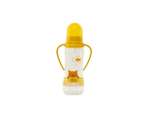 Бутылочка для кормления Baby Team с силиконовой соской и ручками 0+ 250 мл Желтая (1411)