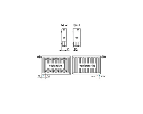 Радиатор отопления Kermi Profil-V, FTV, 22 тип, 200x600мм (FTV220200601RXK)