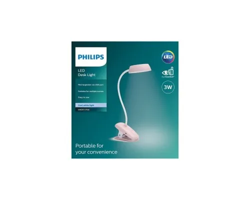 Настольная лампа Philips LED Reading Desk lamp Donutclip 3W, 4000K, 1200mAh (Lithium battery), рожевий (929003179627)