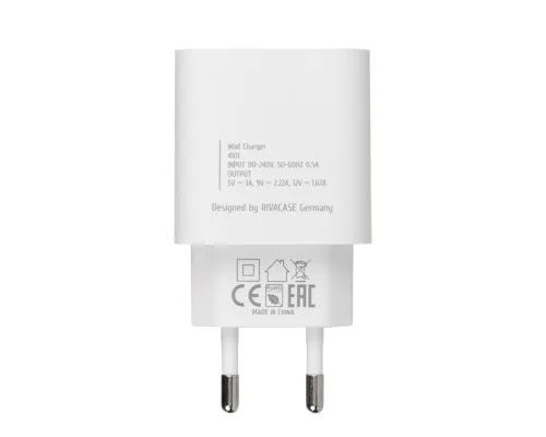 Зарядное устройство RivaCase 1xUSB Type-C PD 20 Вт кабель Type-C white (PS4101 WD4 (White))