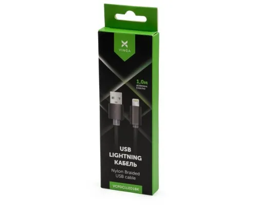 Дата кабель USB 2.0 AM to Lightning 1m LED black Vinga (VCPDCLLED1BK)