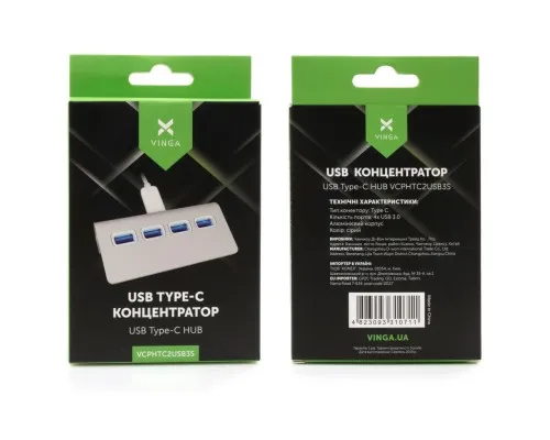 Концентратор Vinga Type-C to 4*USB3.0 aluminium (VCPHTC2USB3S)