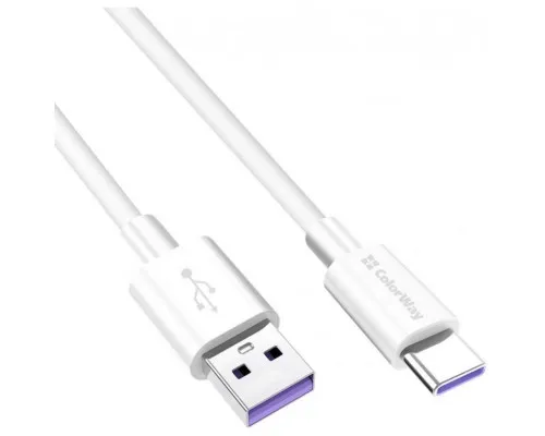 Дата кабель USB 2.0 AM to Type-C 1.0m 5A white ColorWay (CW-CBUC019-WH)