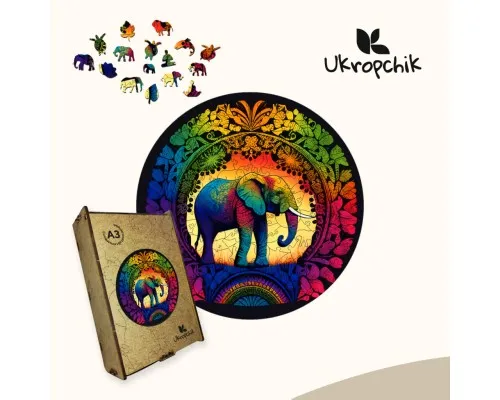 Пазл Ukropchik деревянный Слон Мандала size - L в коробке с набором-рамкой (Elephant Mandala A3)