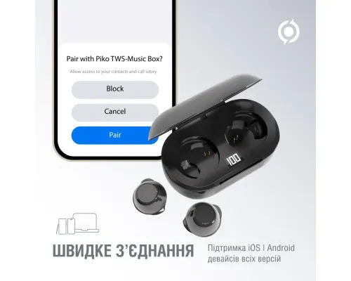 Наушники Piko TWS-MusicBox Black (1283126583414)