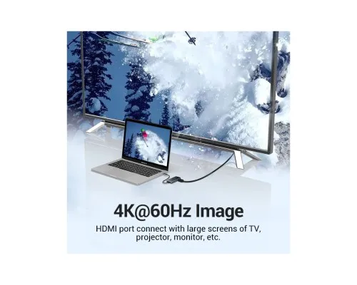 Концентратор Vention USB 3.1 Type-C to HDMI 4K60Hz/USB 3.0х3/RJ45/PD 87W 6-in-1 Mirrored Surface (TFFHB)