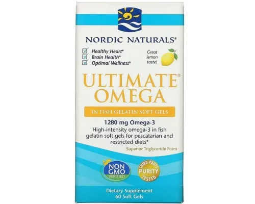 Жирные кислоты Nordic Naturals Рыбий Жир, Вкус Лимона, Ultimate Omega, 1000 мг, 60 мягких к (NOR01797)